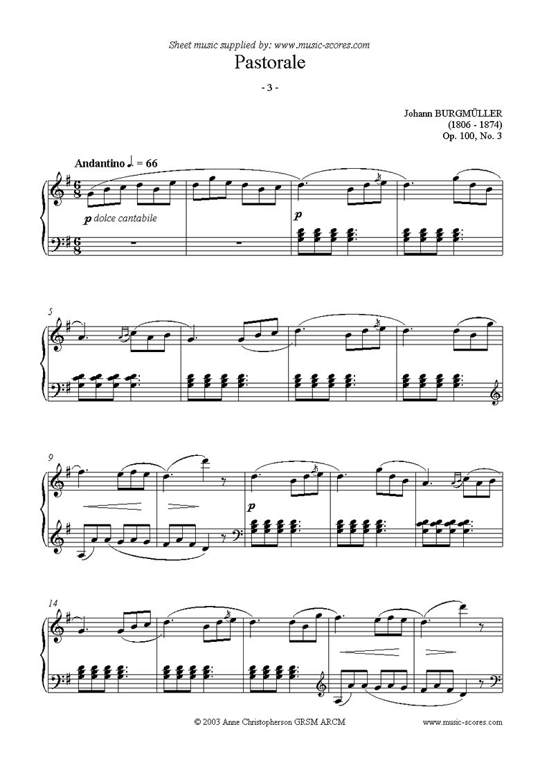 Front page of Op.100 No.03 Pastorale: Piano sheet music