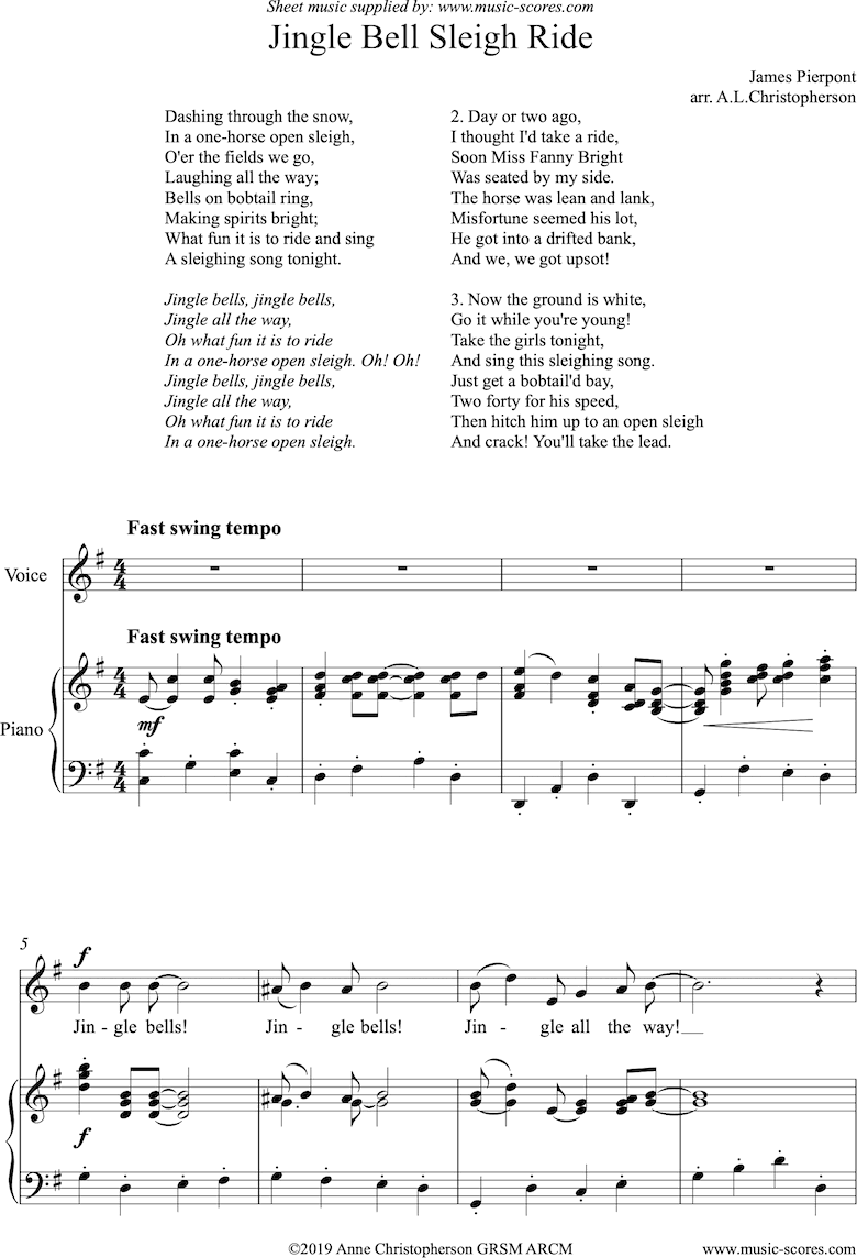 Front page of Jingle Bell Sleigh Ride: Voice and Piano sheet music