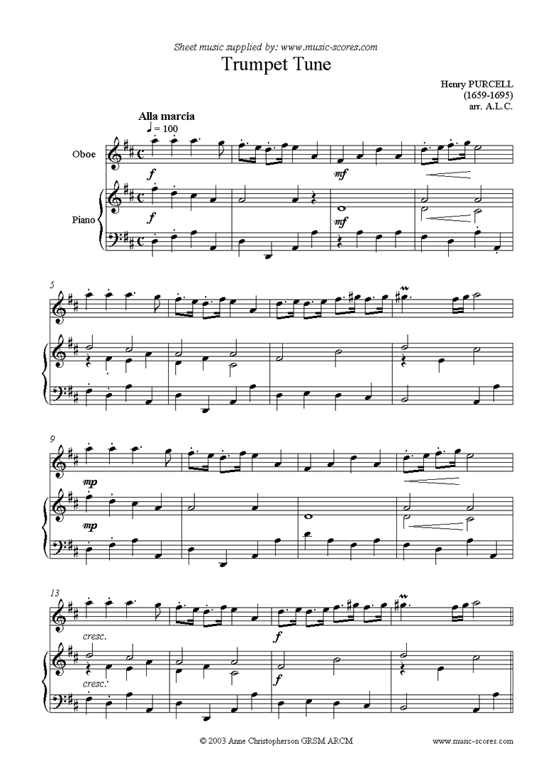 Front page of Trumpet Tune: Oboe sheet music