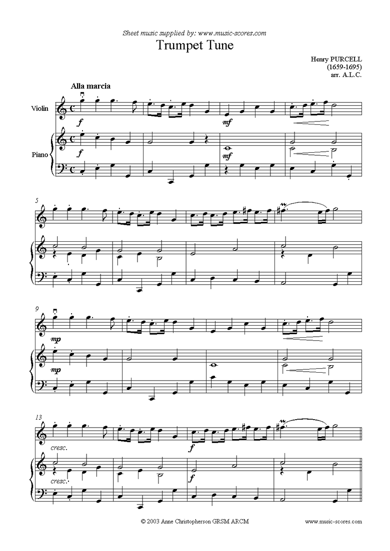 Front page of Trumpet Tune: Violin sheet music