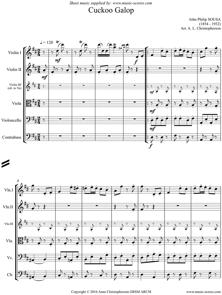 Cuckoo Galop: 2 violins, viola or 3rd vn, cello, contrabass by Sousa