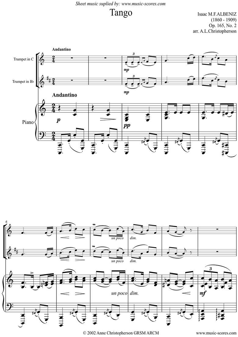 Op.165, No.2: Tango: Trumpet, harder accomp. by Albeniz