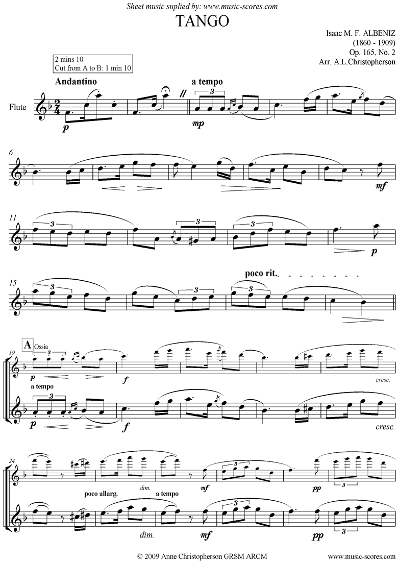 Front page of Tango: Op.165, No.2: Unaccompanied Flute sheet music
