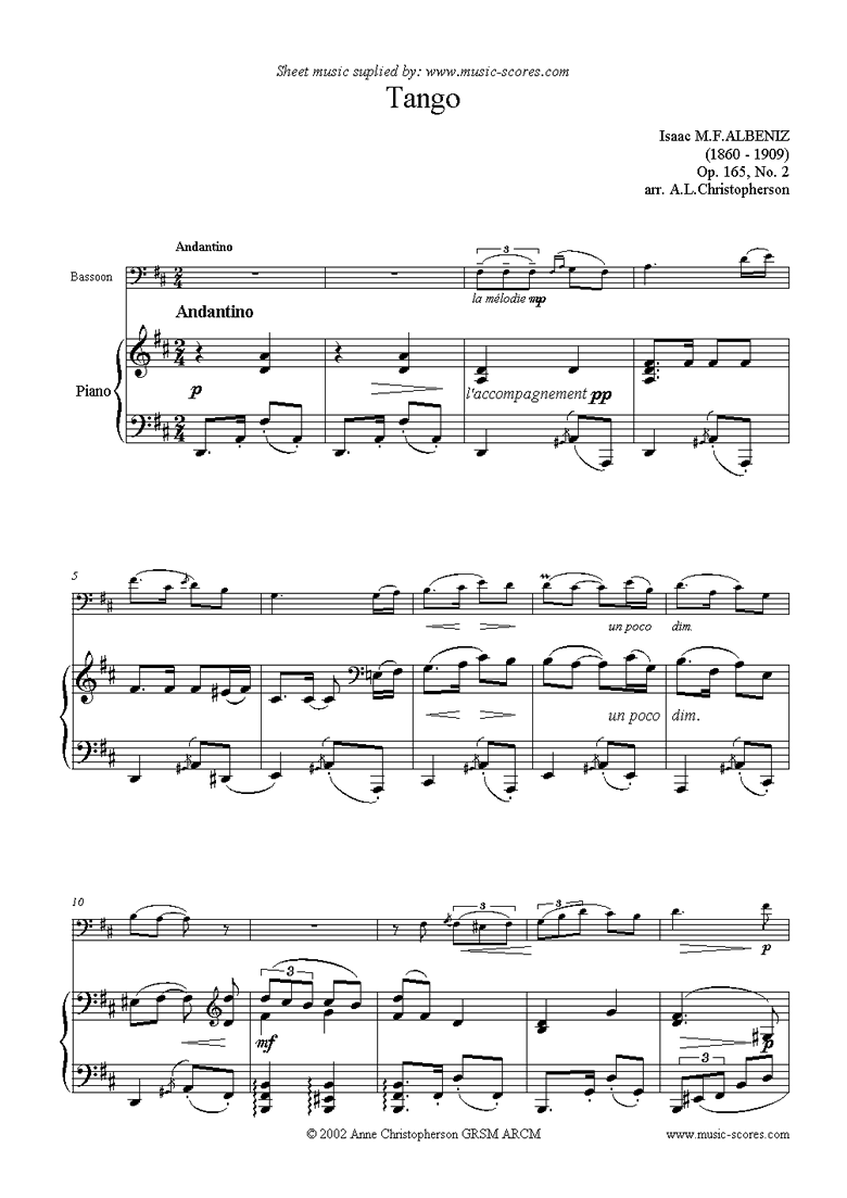 Front page of Tango: Op.165, No.2: Bassoon sheet music