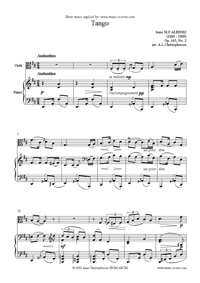 Front page of Tango: Op.165, No.2: Viola sheet music
