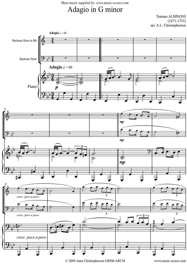 Front page of Adagio theme for Baritone Horn and Piano. High. sheet music