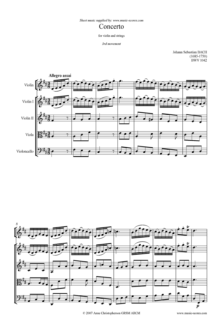 bwv 1042: Violin Concerto E: 3rd mvt down to D ma by Bach