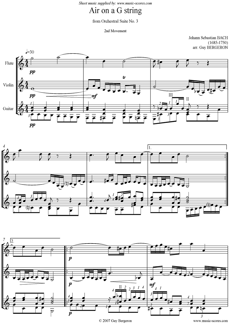 bwv 1068: Air on G for Flute, Violin and Guitar by Bach