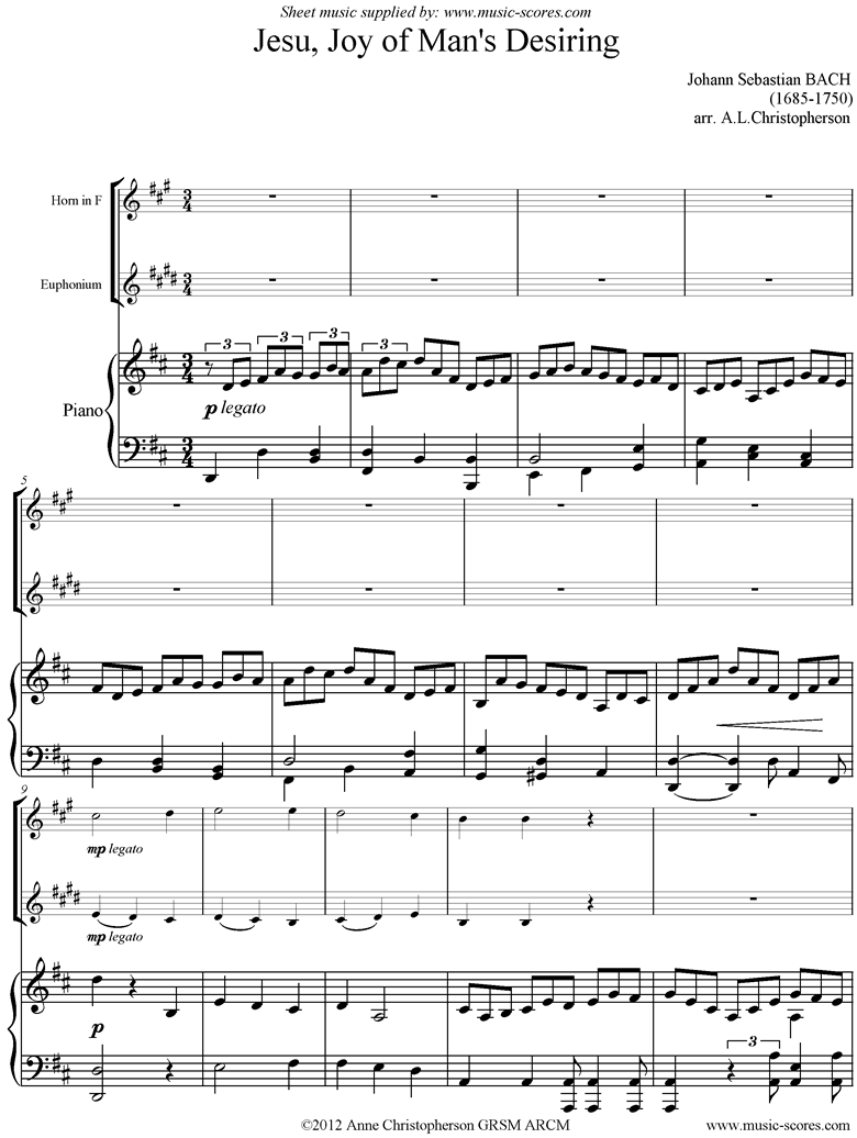 Jesu Joy: Church Cantata No.147: Horn, Euphonium, Piano by Bach