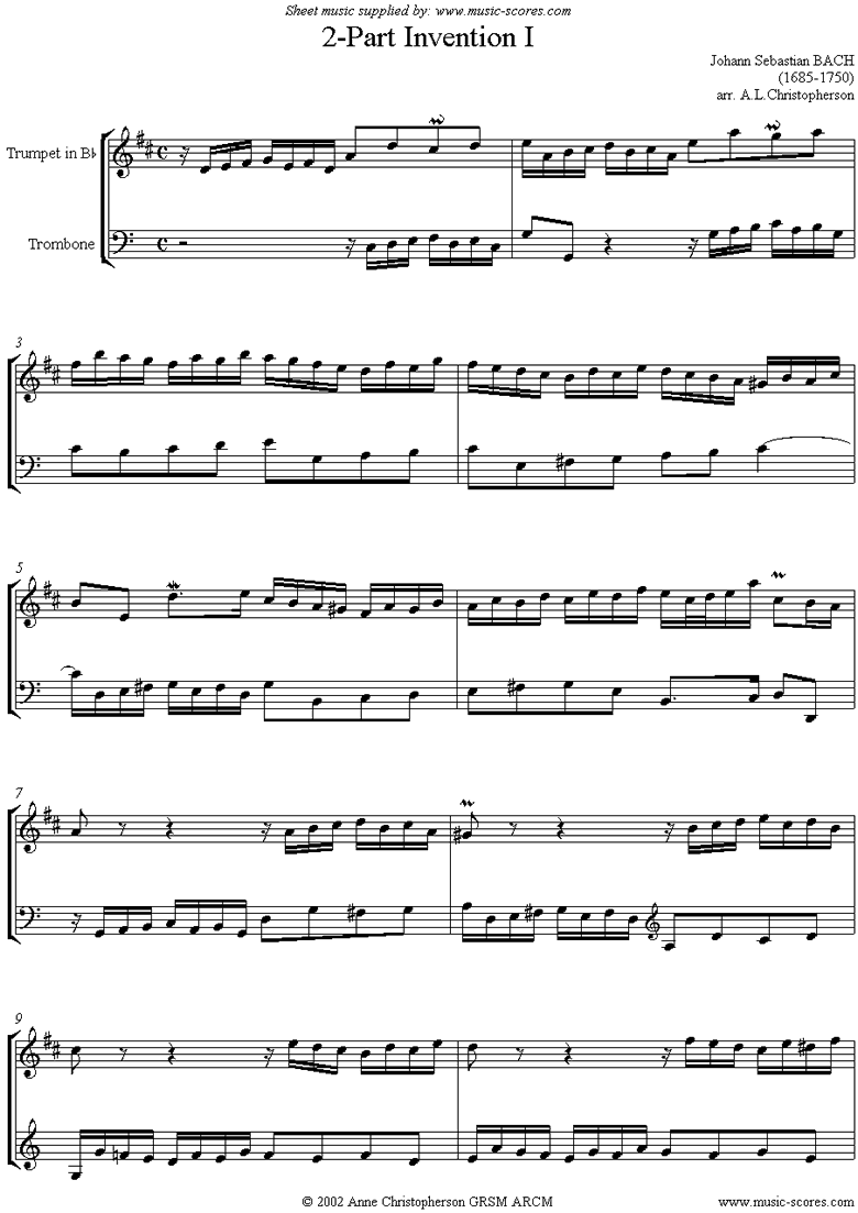 Front page of Two Part Invention No. 01 sheet music