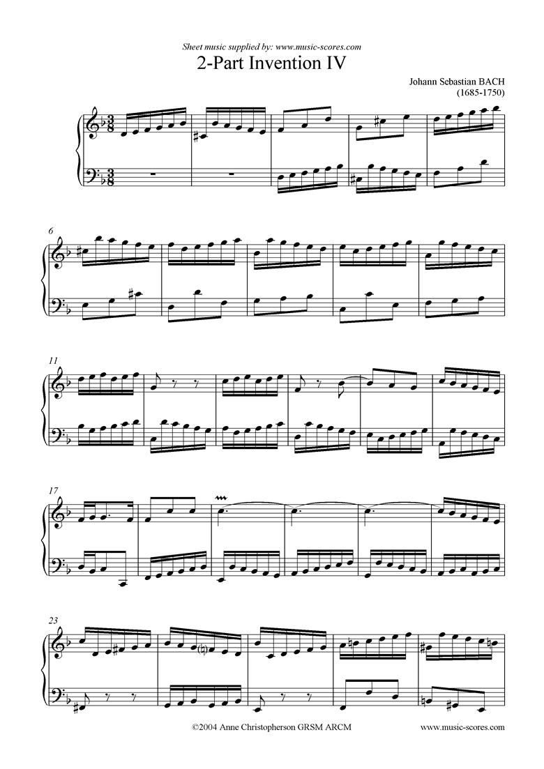 Front page of Two Part Invention No. 04 sheet music
