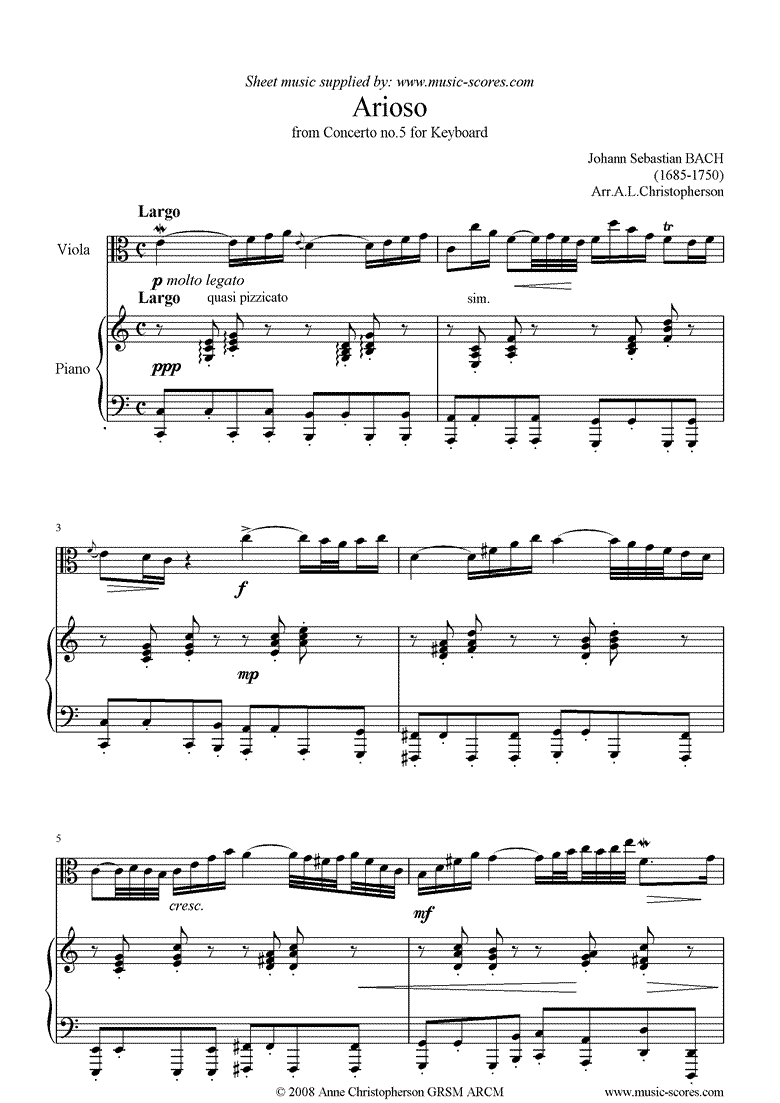 Cantata 156, 5th Concerto: Arioso: Viola by Bach