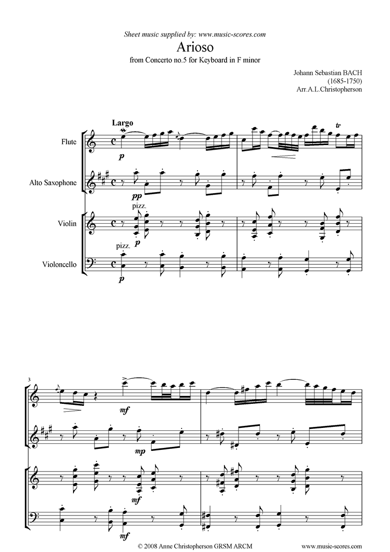 Cantata 156, 5th Concerto: Arioso: Fl, Asx, Vn, Vc by Bach