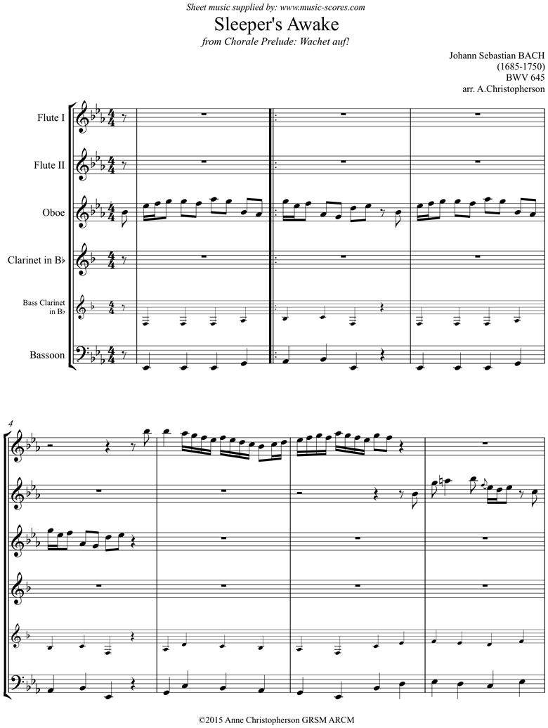 bwv 645 Sleepers Awake: Wind ensemble by Bach