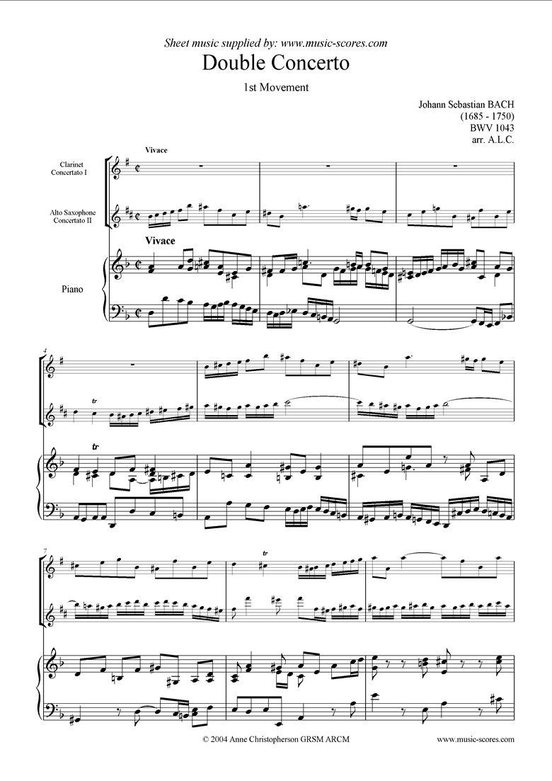 Front page of bwv 1043: Double Concerto, cl asx: 1st movement sheet music