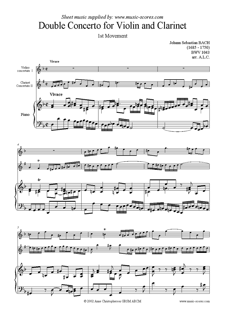 Front page of bwv 1043: Double Concerto, vn cl: 1st movement sheet music