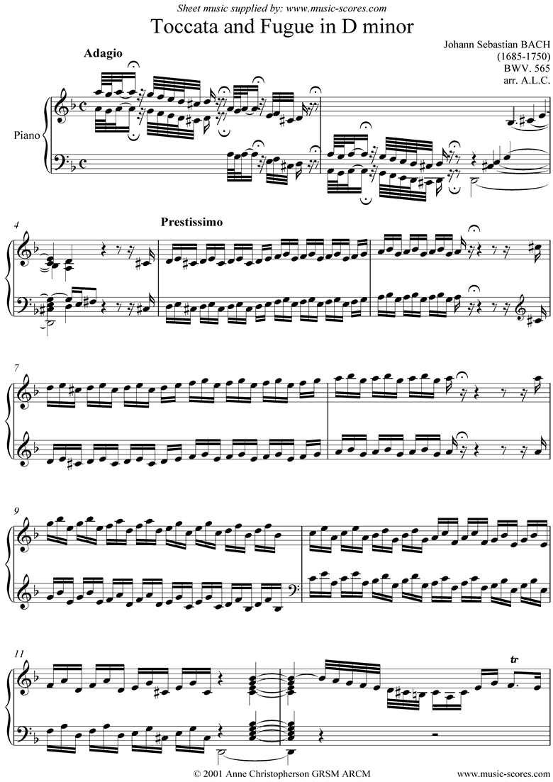 Front page of bwv 565: Toccata and Fugue in D minor: Piano sheet music