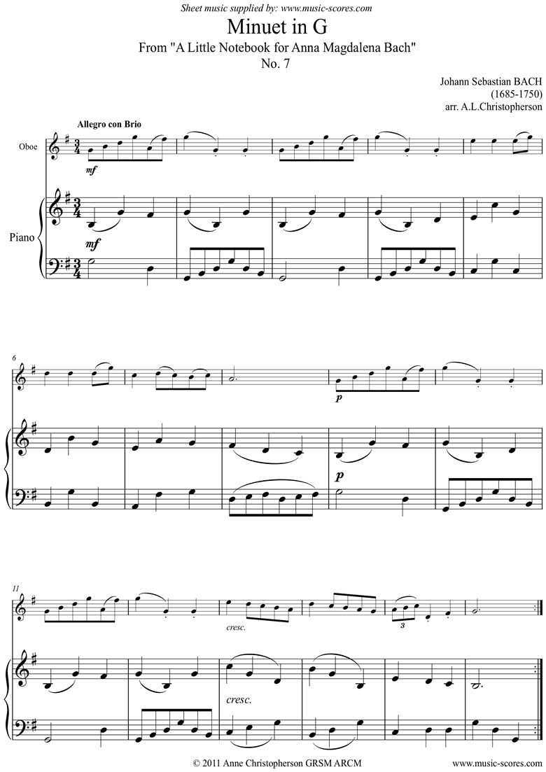 Anna Magdalena: No. 07: Minuet: Oboe by Bach