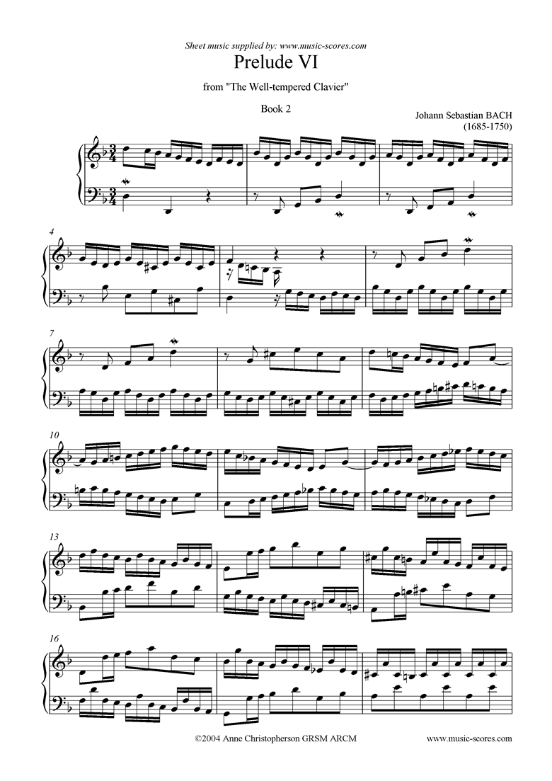 Front page of Well Tempered Clavier, Book 2: 06a: Prelude VI sheet music