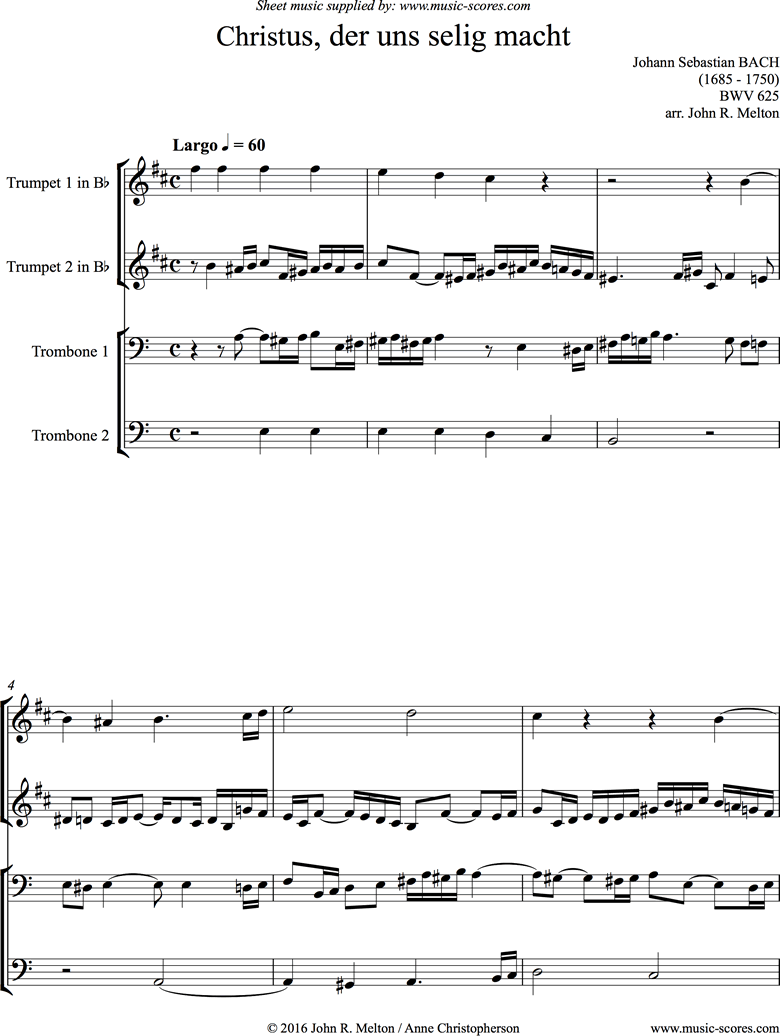 Front page of BWV 620: Christus der uns selig macht: Brass Quartet sheet music