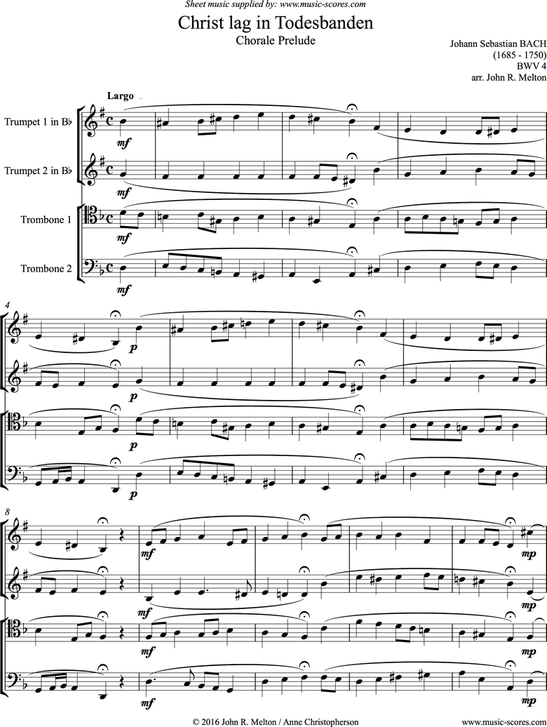 Front page of BWV 625: Christ lag in Todesbanden: Brass Quartet sheet music