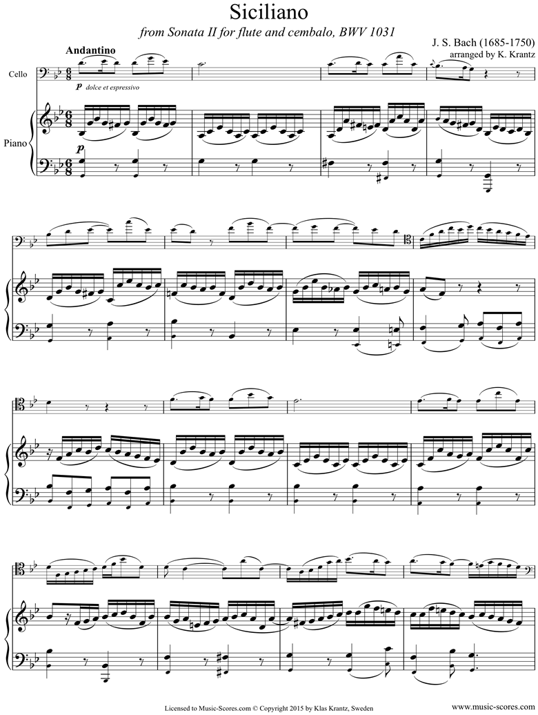BWV 1031: Sonata No.2: Siciliano: Cello, Piano: Gmi by Bach