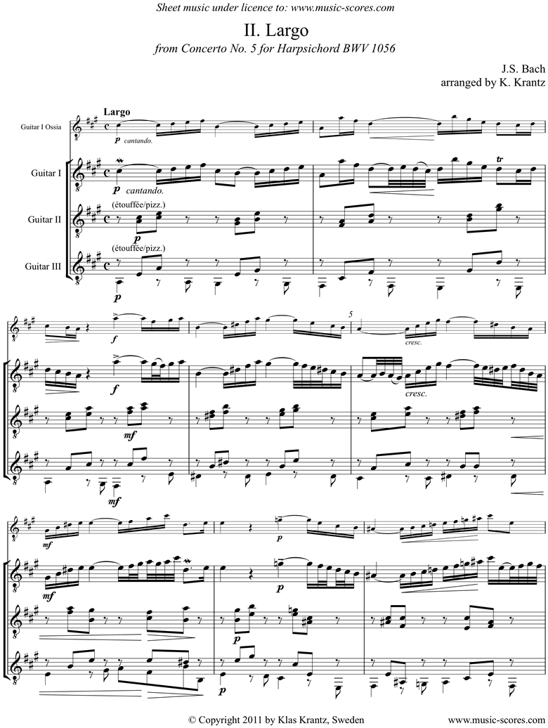 Front page of Cantata 156, 5th Concerto: Arioso: Guitar Trio sheet music