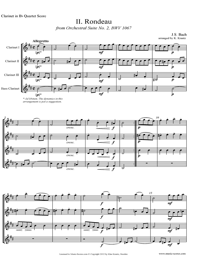 BWV 1067, 2nd mvt: Rondeau: 4 Clarinets by Bach