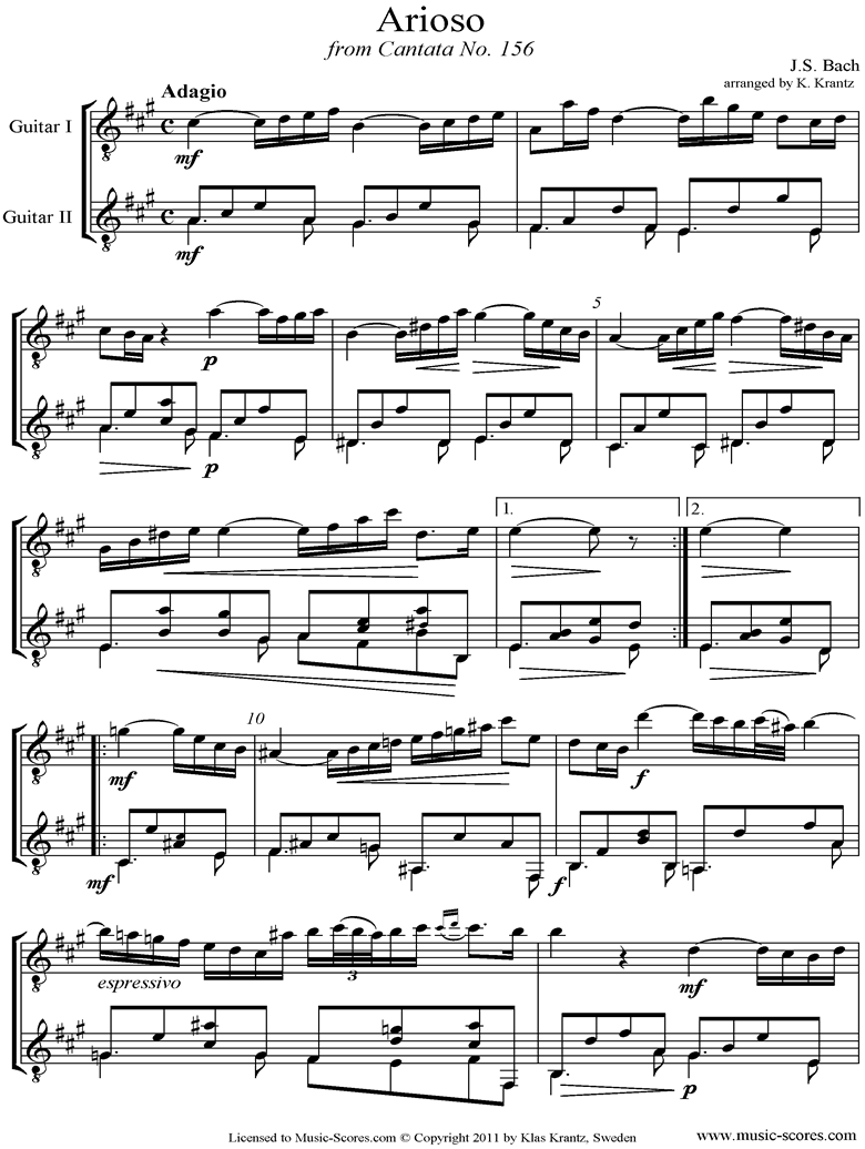 Cantata 156, 5th Concerto: Arioso: Guitar duet by Bach