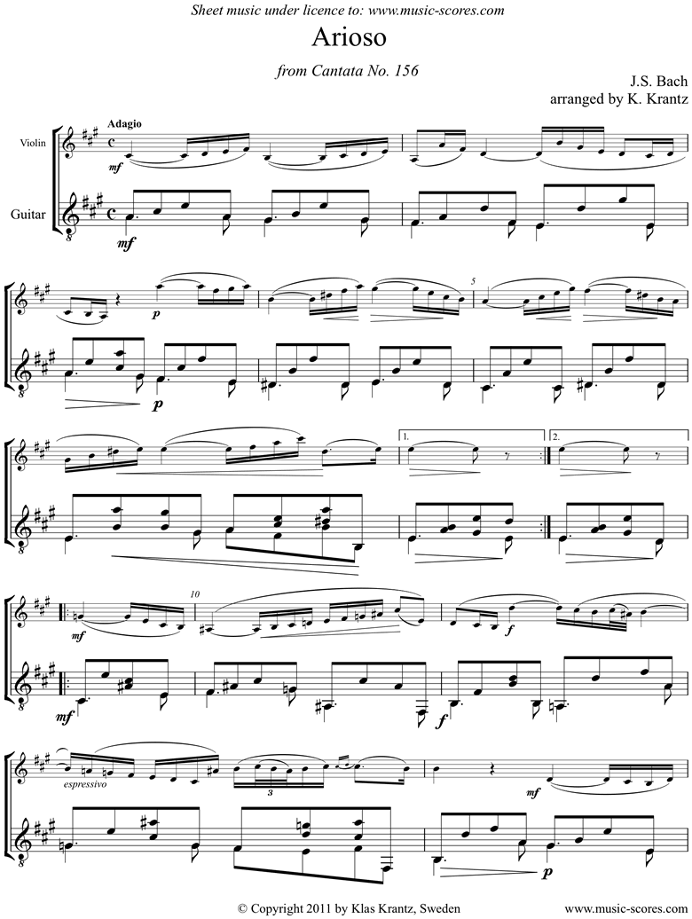 Cantata 156, 5th Concerto: Arioso: Violin, Guitar by Bach