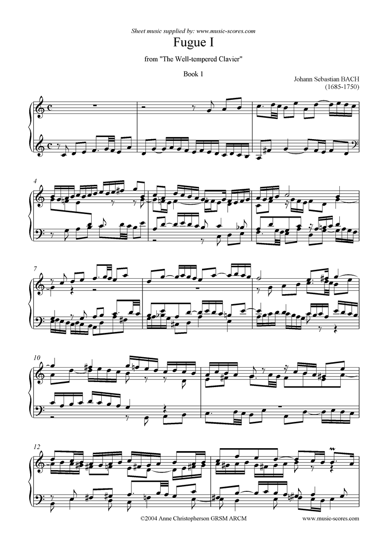 Front page of Well Tempered Clavier, Book 1: 01b: Fugue I sheet music