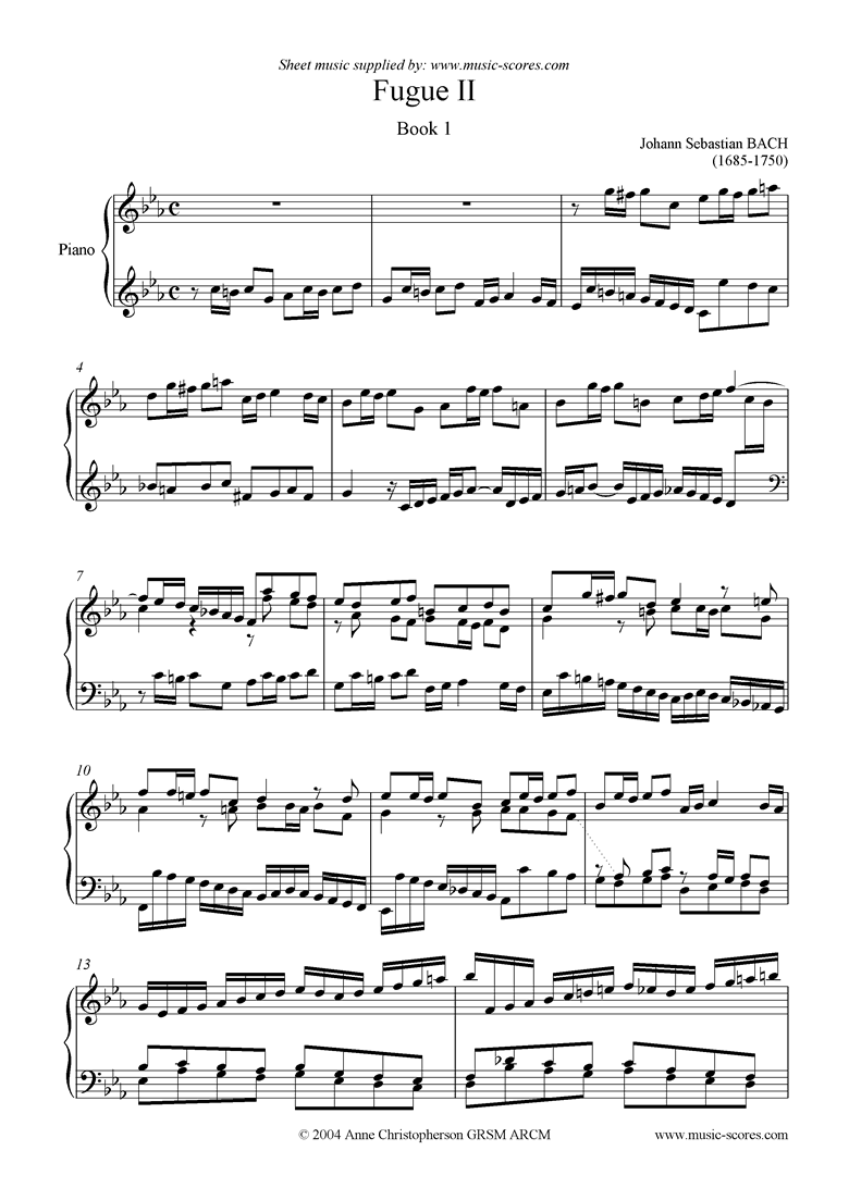 Front page of Well Tempered Clavier, Book 1: 02b: Fugue II sheet music