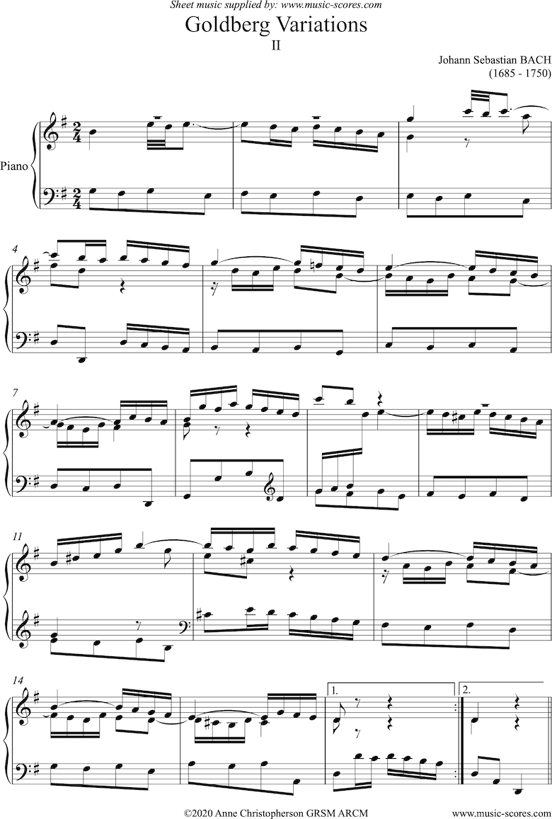 Front page of Goldberg Variations: No. 02: Piano sheet music