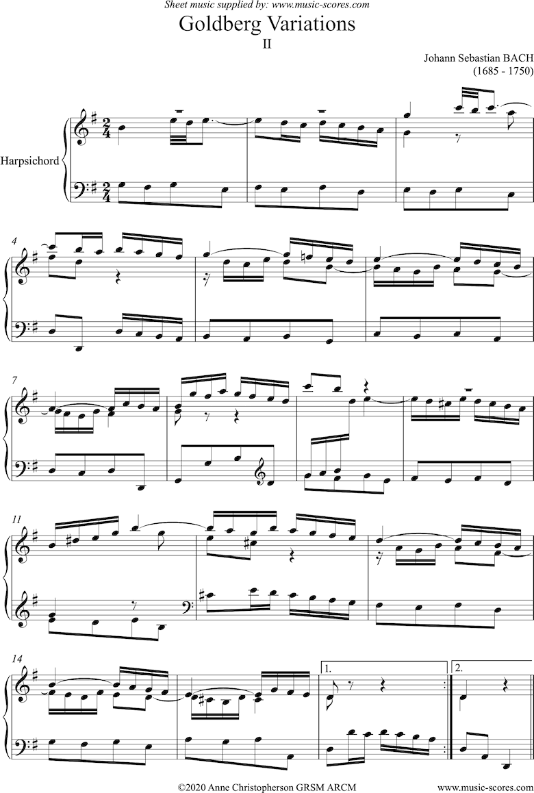 Front page of Goldberg Variations: No. 02: Harpsichord sheet music