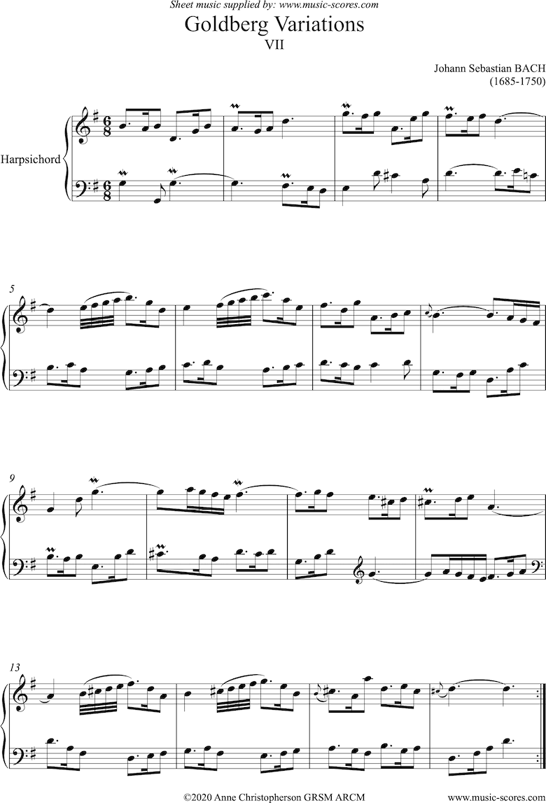 Front page of Goldberg Variations: No. 07: Harpsichord sheet music