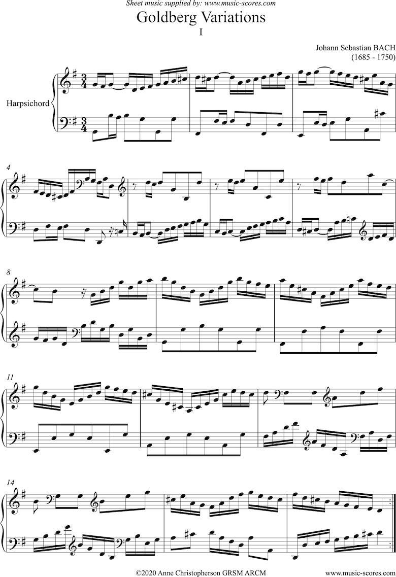 Front page of Goldberg Variations: No. 01: Harpsichord sheet music