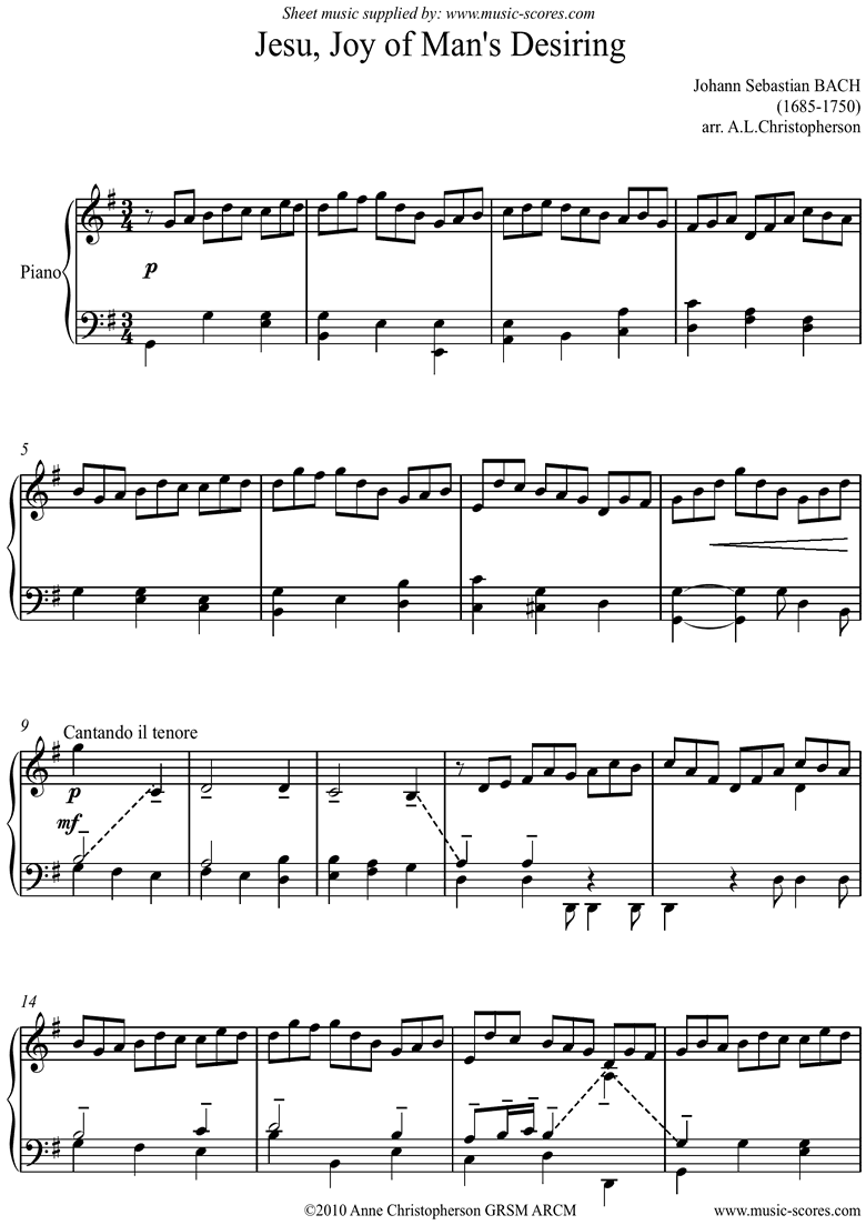 Front page of Jesu, Joy: Church Cantata No.147: Piano sheet music