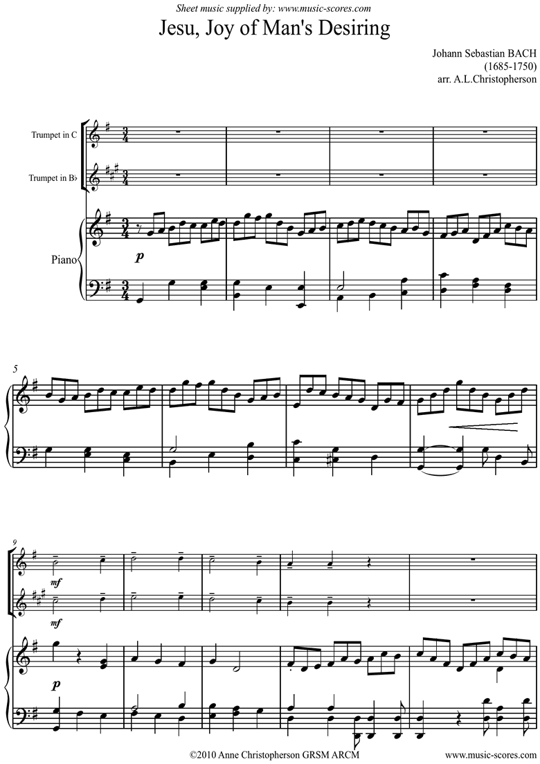 Front page of Jesu Joy: Church Cantata No.147: Trumpet sheet music