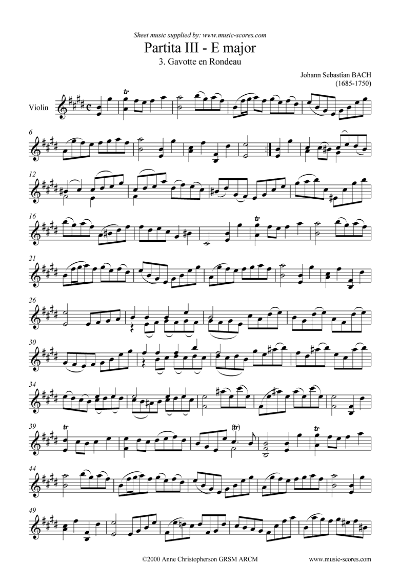 Front page of Partita No. III, 03: 3rd Movement sheet music