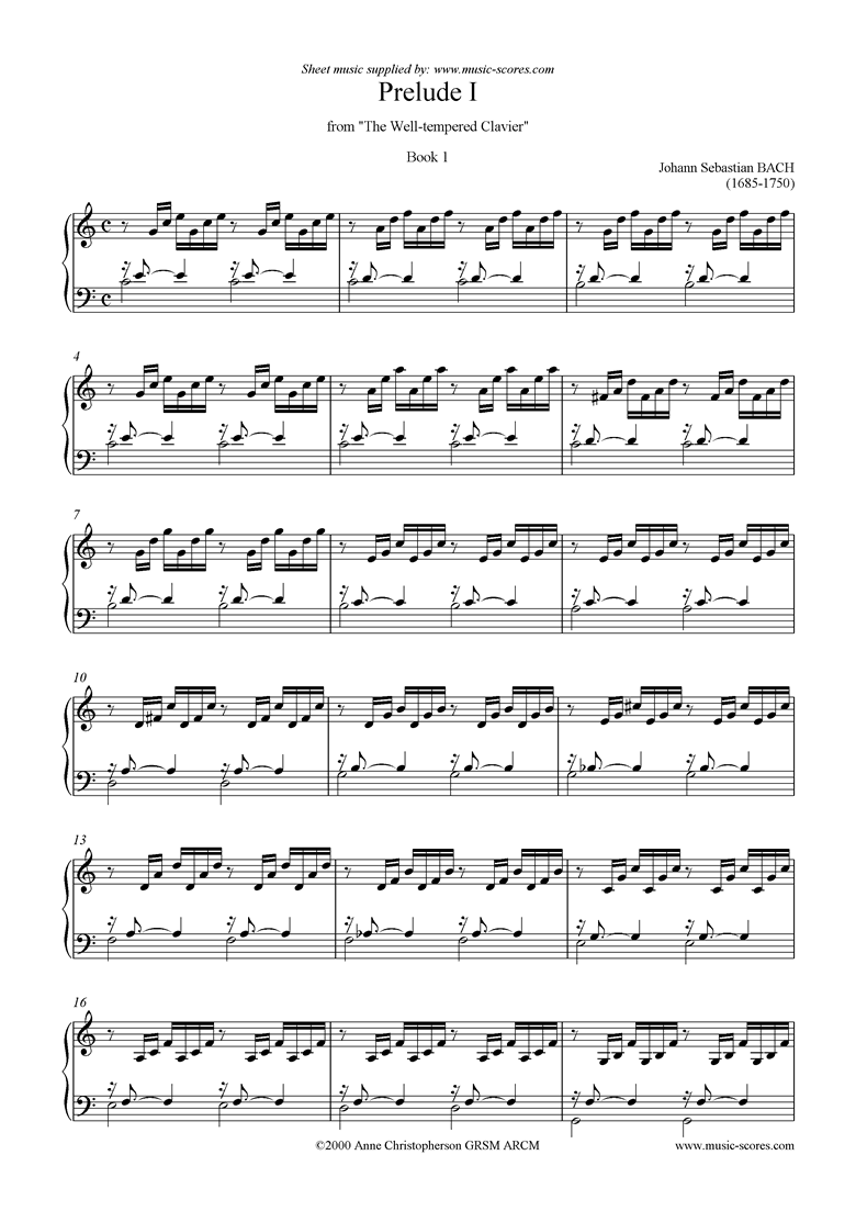Front page of Well Tempered Clavier, Book 1: 01a: Prelude I sheet music