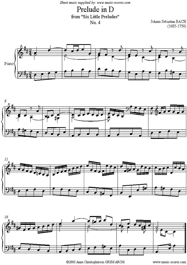 Front page of Prelude in D: Piano sheet music
