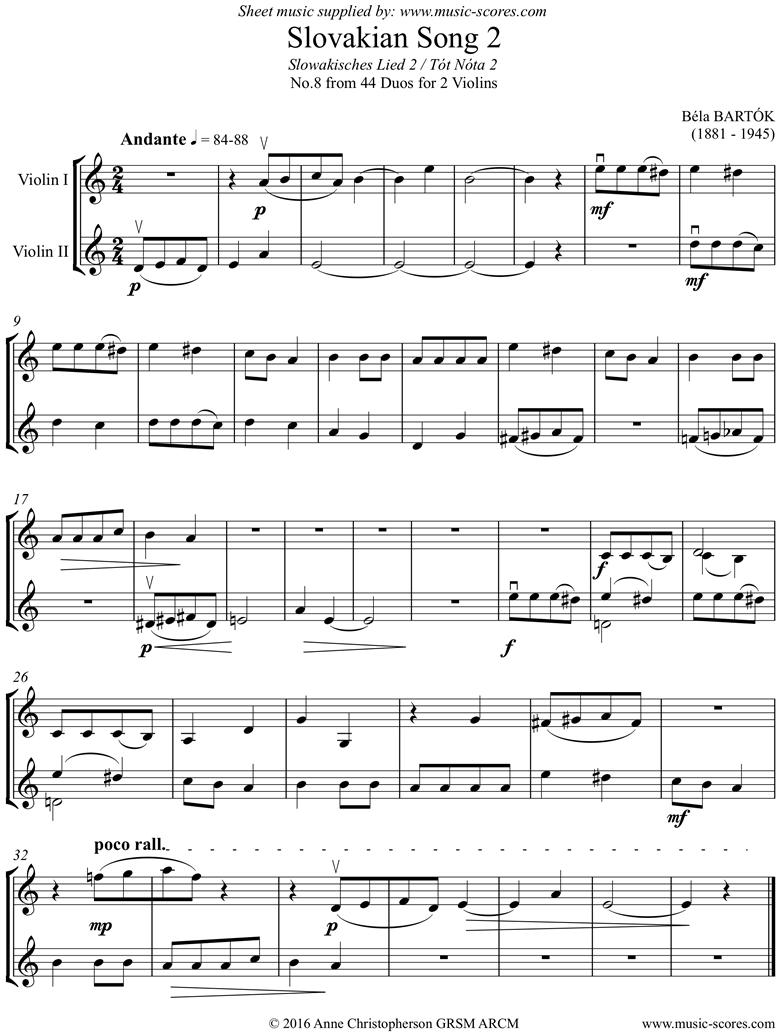 Front page of From 44 Duos: 08 Slovakian Song: 2 Violins sheet music
