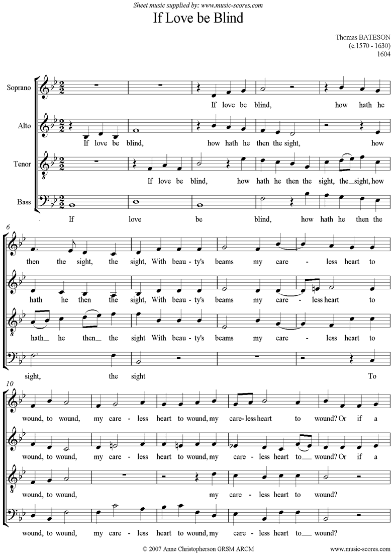 If Love Be Blind: SATB by Bateson