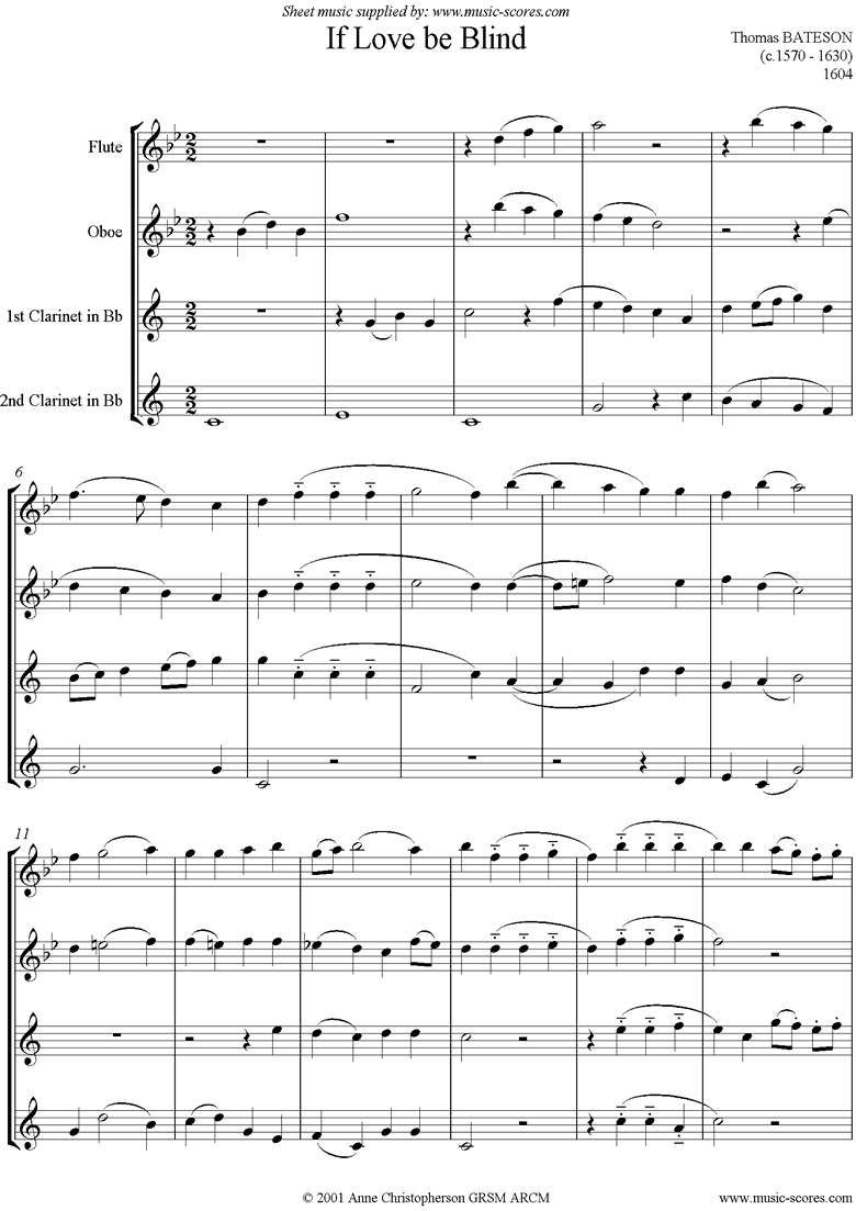 Front page of If Love Be Blind: Wind Quartet sheet music