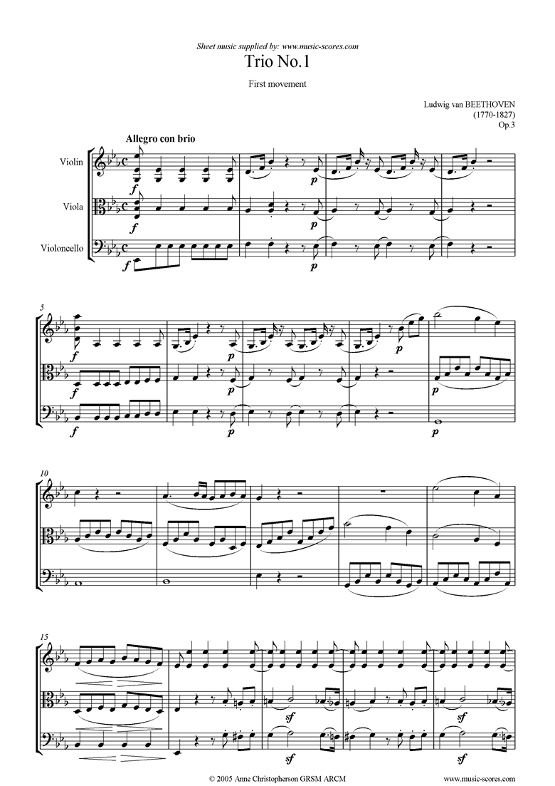 Front page of Op.03: Trio No.1: 1st mt: Allegro con brio sheet music
