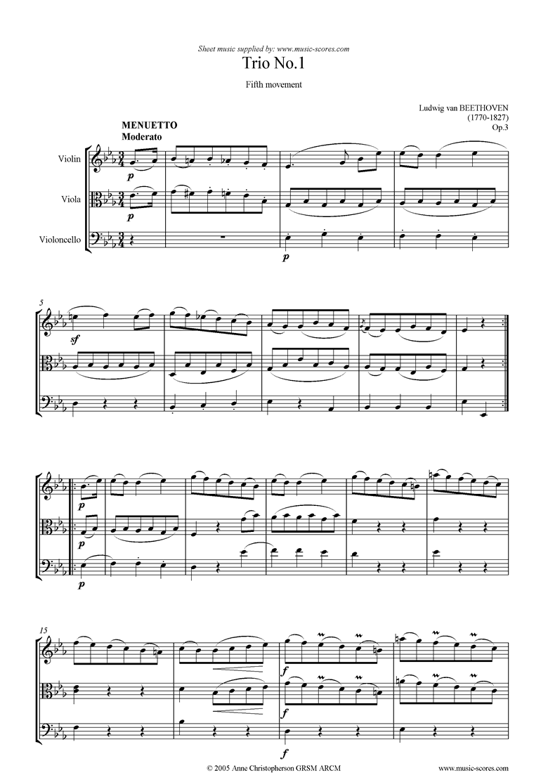 Front page of Op.03: Trio No.1: 5th mt: Minuet and Minore sheet music