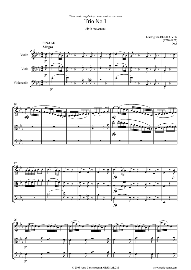 Front page of Op.03: Trio No.1: 6th mt: Allegro sheet music
