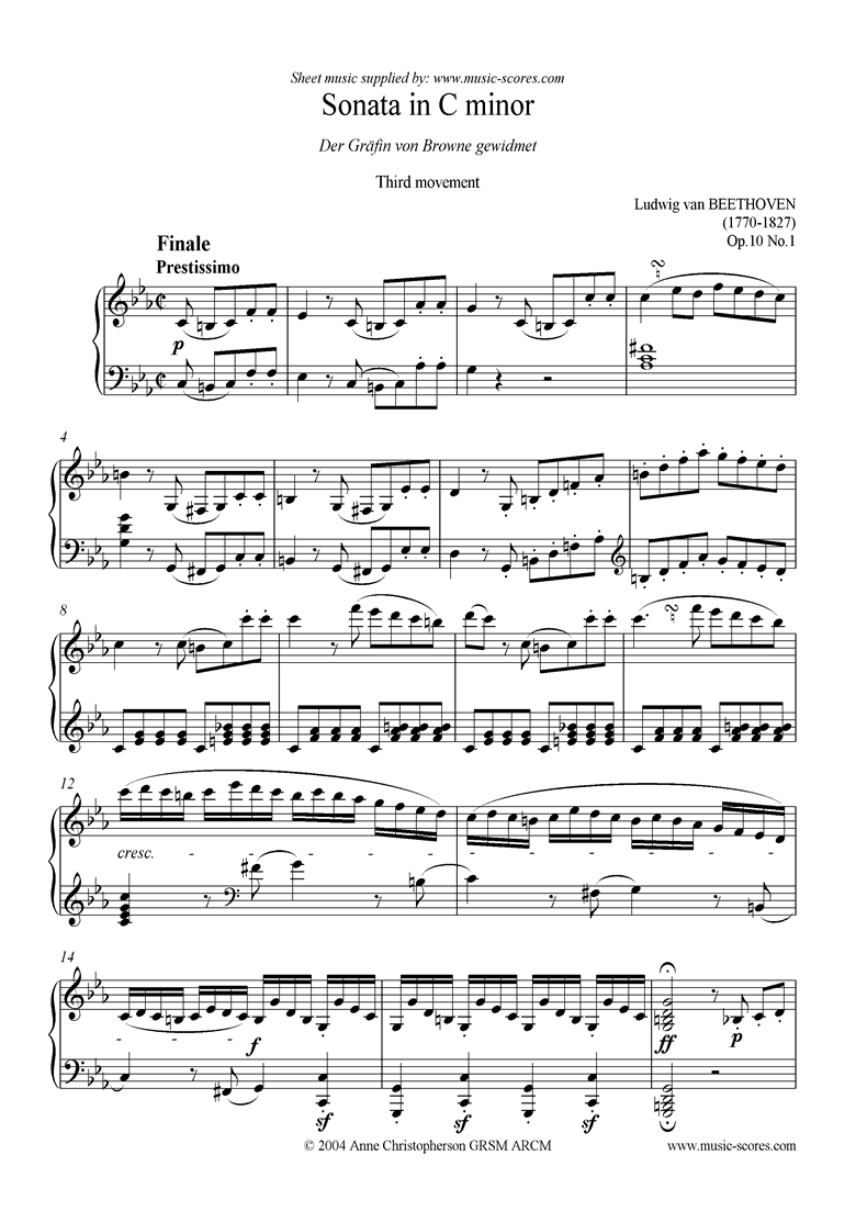 Front page of Op.10, No.1: Sonata 05: C mi: 3rd Mt: Prestissimo sheet music