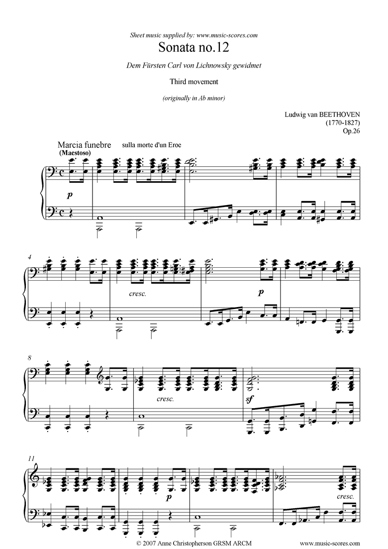 Front page of Op.26 Funeral March: A minor: Piano sheet music