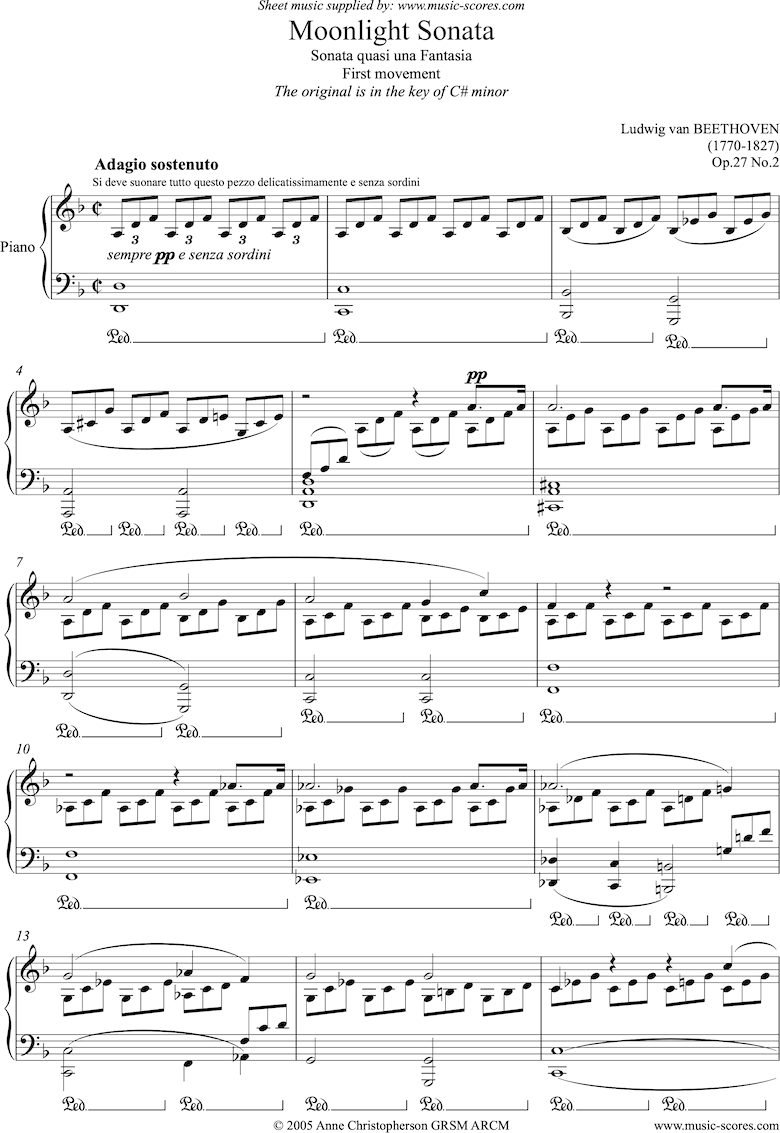 Op.27, No2: Sonata 14: Moonlight, 1st mvt: D minor, Piano. by Beethoven
